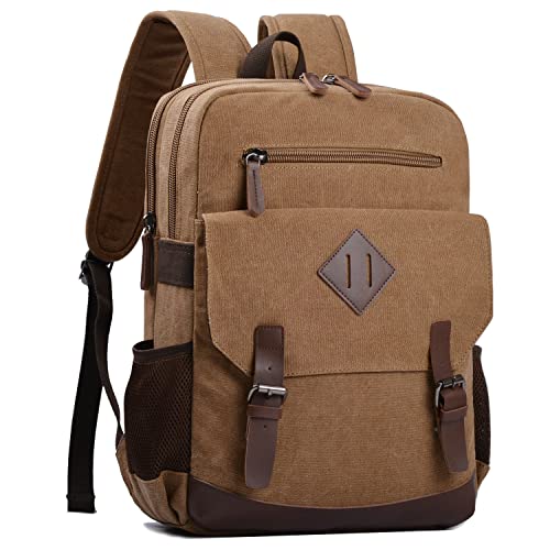 CROCOD Canvas Vintage Laptop Backpack for Women Men, College Bookbag Fits 15.6 Inch Laptop (Coffee) - Image 1