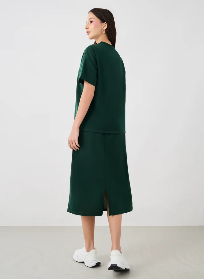 Take Two Take Two Side Stripe Short Sleeve Top and Midi Skirt Co-Ords