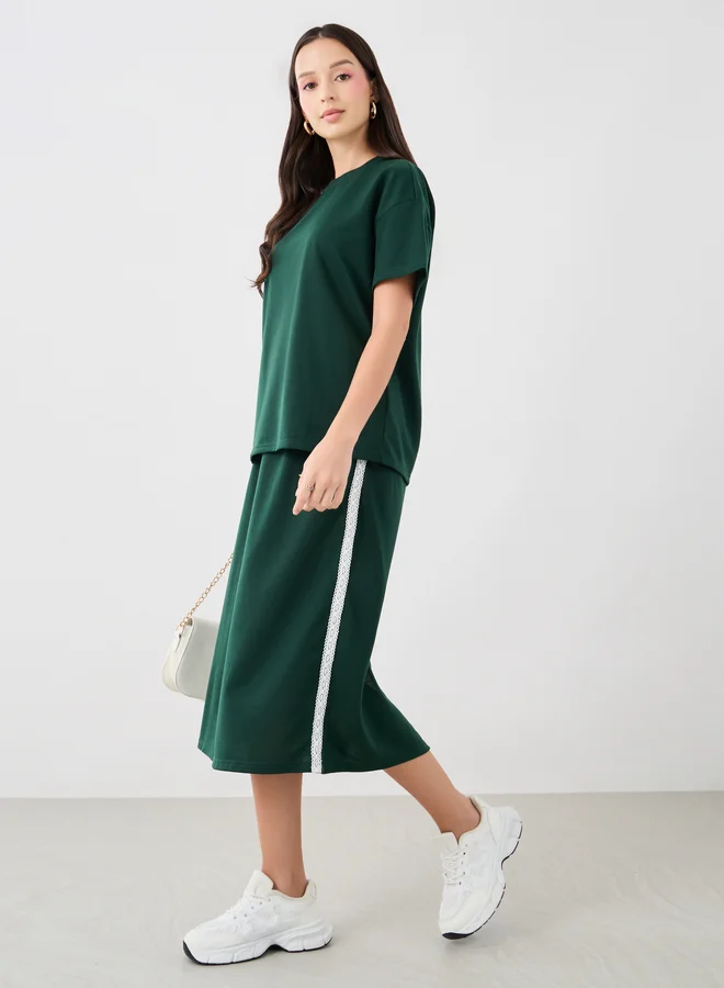 Take Two Take Two Side Stripe Short Sleeve Top and Midi Skirt Co-Ords