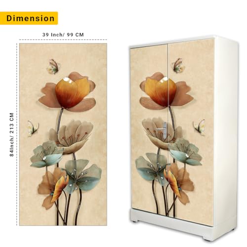 WallDaddy Almira Wallpaper for Home Decoration Large Size (213x99) Cm Wardrobe Stickers for Bedroom Old Butterfly On Flower Almira Self Adhesive Wardrobe Stickers | Almira Wallpaper Sticker - Image 2