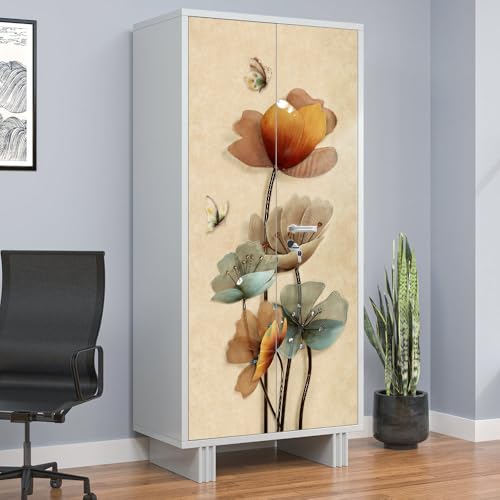WallDaddy Almira Wallpaper for Home Decoration Large Size (213x99) Cm Wardrobe Stickers for Bedroom Old Butterfly On Flower Almira Self Adhesive Wardrobe Stickers | Almira Wallpaper Sticker - Image 1