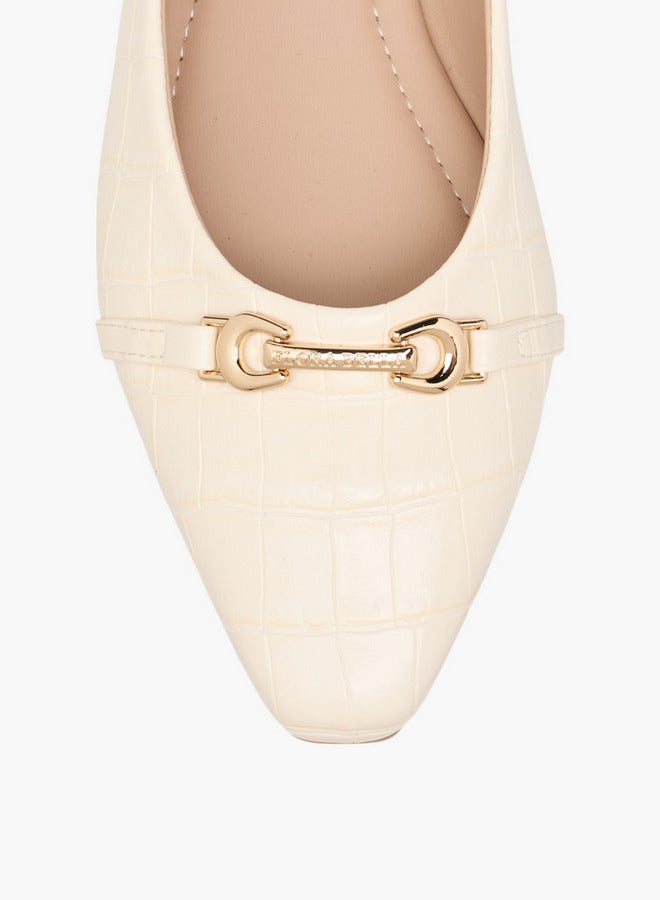 Flora Bella By Shoexpress Women Textured Slip-On Ballerina Shoes with Metal Accent  - Image 4