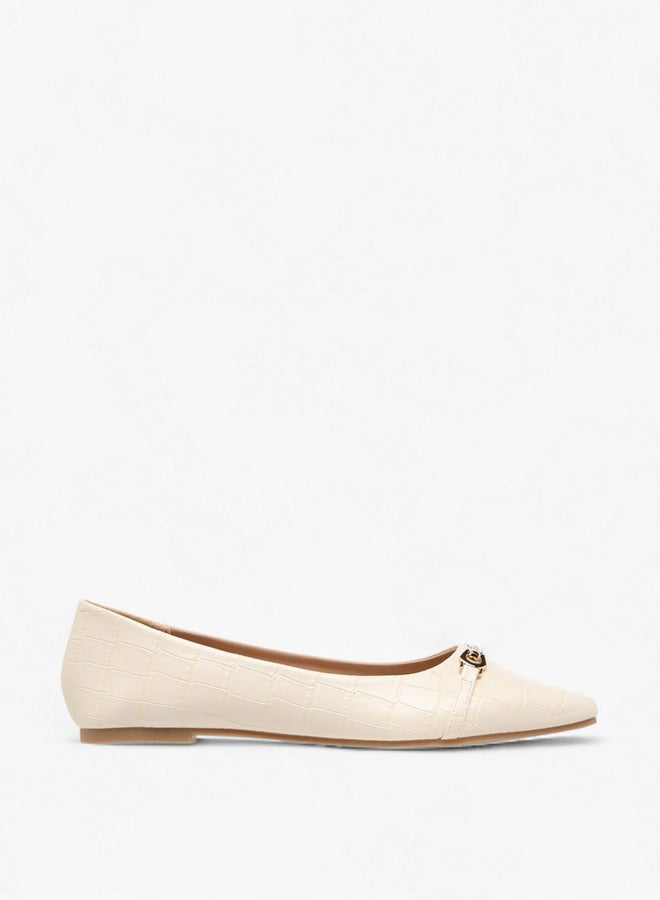 Flora Bella By Shoexpress Women Textured Slip-On Ballerina Shoes with Metal Accent  - Image 3
