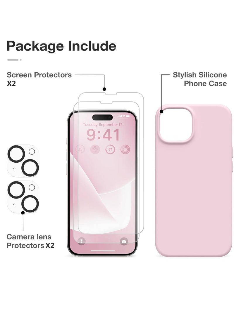 Raxoom ELTRAZONE 5 in 1 for iPhone 15 Case Magnetic, Compatible with Magsafe, with 2X[Screen Protectors + Camera Lens Proctetors], Slim Full Body Case, Skin-Like Silicone Phone Case 6.1", Pastel Pink - Image 5