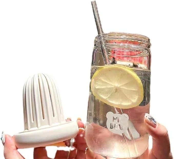 Bittern Glass Tumbler with Fruit Infuser Lid and Straw Water Cup Portable Tea Water Separator Cup Straw Glass Bubble Milk Tea Cup Cold Brew Flower Water Cup Cherry Blossom Pack of 2 - Image 5