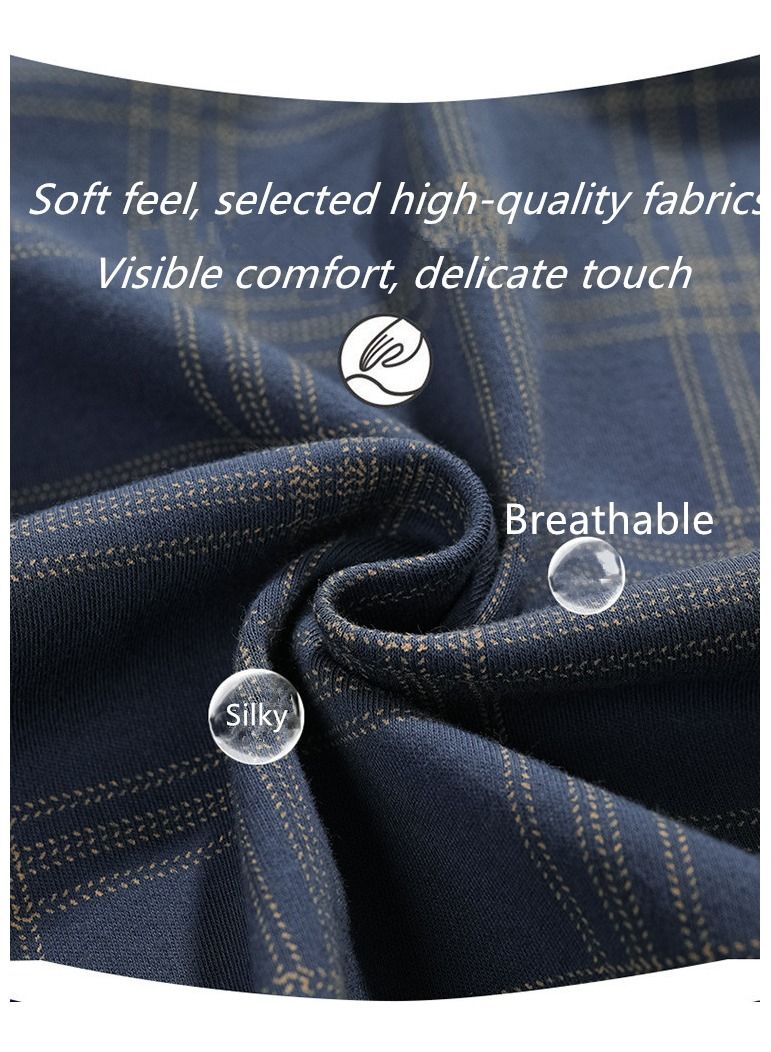 NIBEMINENT 2-Piece Pajama Set Men's Cotton Short-Sleeved T-Shirt Long Pants Sets Grid Pattern Sleepwear Nightgown Male Loose Spring Summer Thin Loungewear Home Clothes Blue  - Image 2