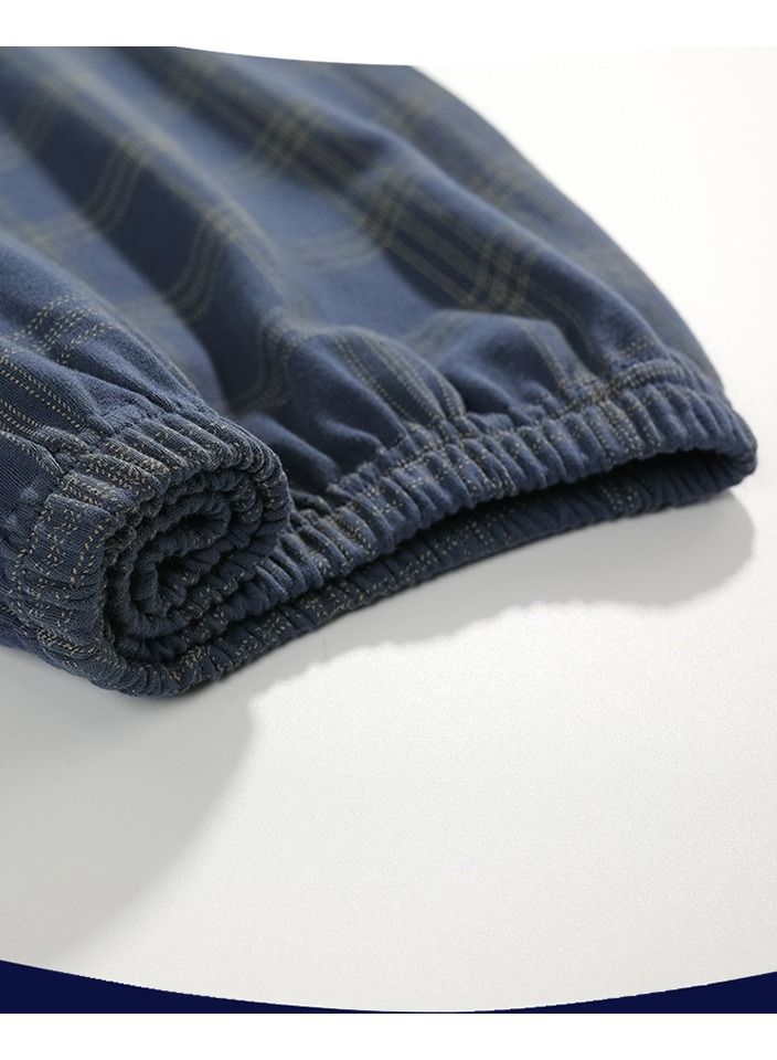 NIBEMINENT 2-Piece Pajama Set Men's Cotton Short-Sleeved T-Shirt Long Pants Sets Grid Pattern Sleepwear Nightgown Male Loose Spring Summer Thin Loungewear Home Clothes Blue  - Image 5