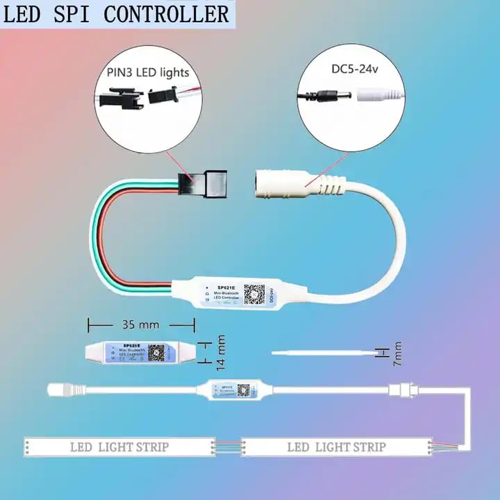 Morwater Mortech SP621E Bluetooth addressable RGB Controller 5V 12V 24V for SK6812 WS2811 WS2812 SM16703 1903 LED Controller 3Pin Dream Color LED Pixel Strip Lights DC5V~24V APP Control - Image 3