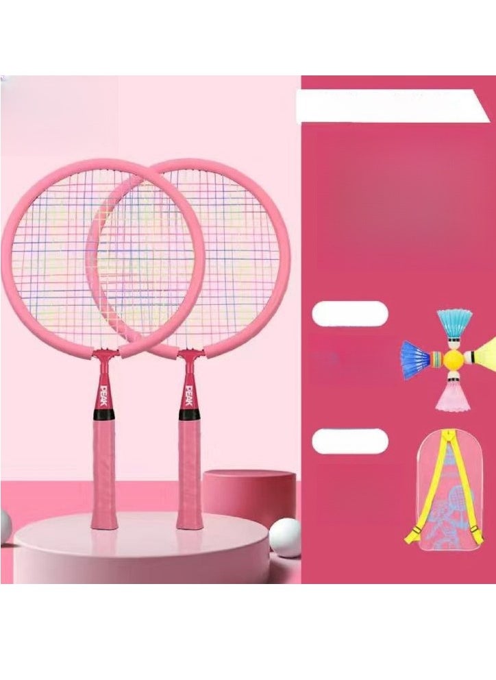 PEAK - Children's Iron Alloy Badminton Racket With Edge Wrapped Design,Beginner Kindergarten Elementary School Student Parent-Child Ultra Light Double Racket - Image 1