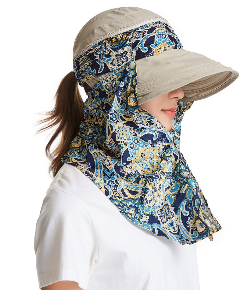 icolor Women Sun Hats UPF 50 Sun Protection Hat Summer Outdoor Neck Shield Flap Visor Hat Ponytail Hats Wide Brim Beach Hat Brown - Image 5