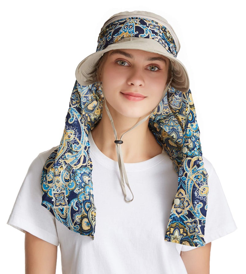 icolor Women Sun Hats UPF 50 Sun Protection Hat Summer Outdoor Neck Shield Flap Visor Hat Ponytail Hats Wide Brim Beach Hat Brown - Image 1