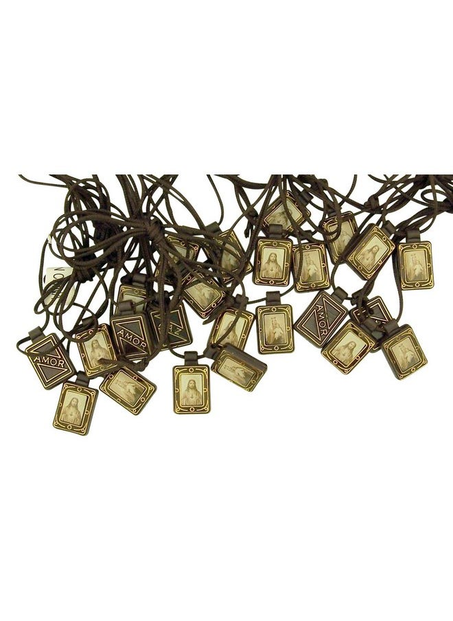 Religious Gifts - Religious Gifts Moulded Scapular with Sacred Heart and Our Lady Mt Carmel Panels, 14 Inch, Pack of 12 - Image 1
