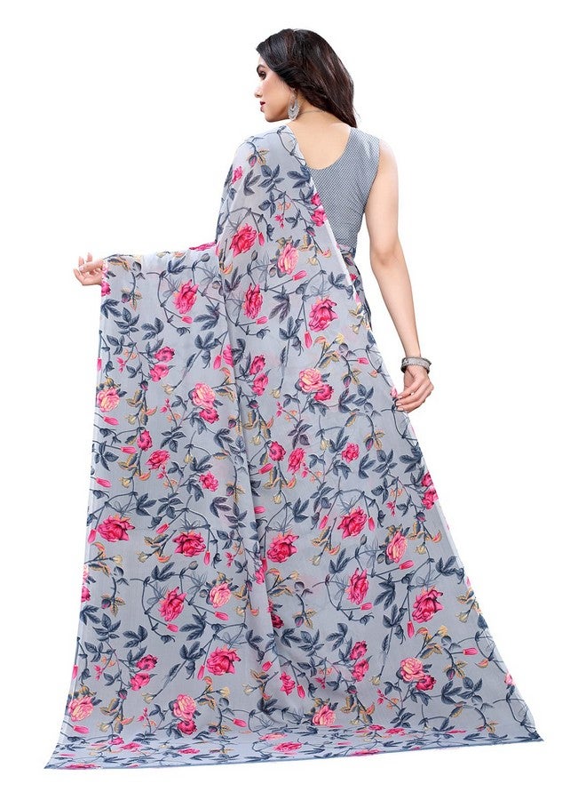 satrani Satrani Women's Georgette Saree (2111ST687_Grey, Dark Pink) - Image 3
