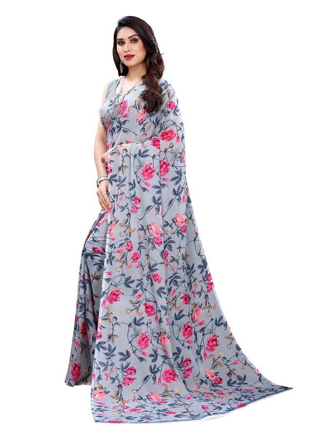 satrani Satrani Women's Georgette Saree (2111ST687_Grey, Dark Pink) - Image 2