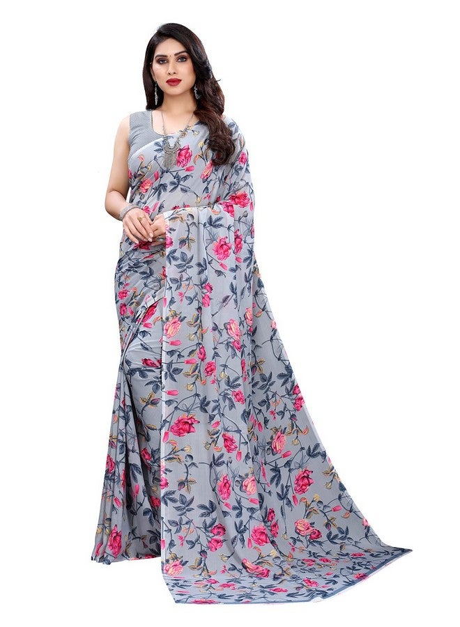 satrani Satrani Women's Georgette Saree (2111ST687_Grey, Dark Pink) - Image 1
