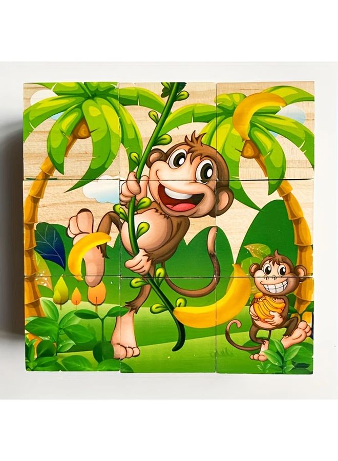 Animal Wooden Cube Puzzles For Kids Educational Ocean World Blocks Game - Image 1