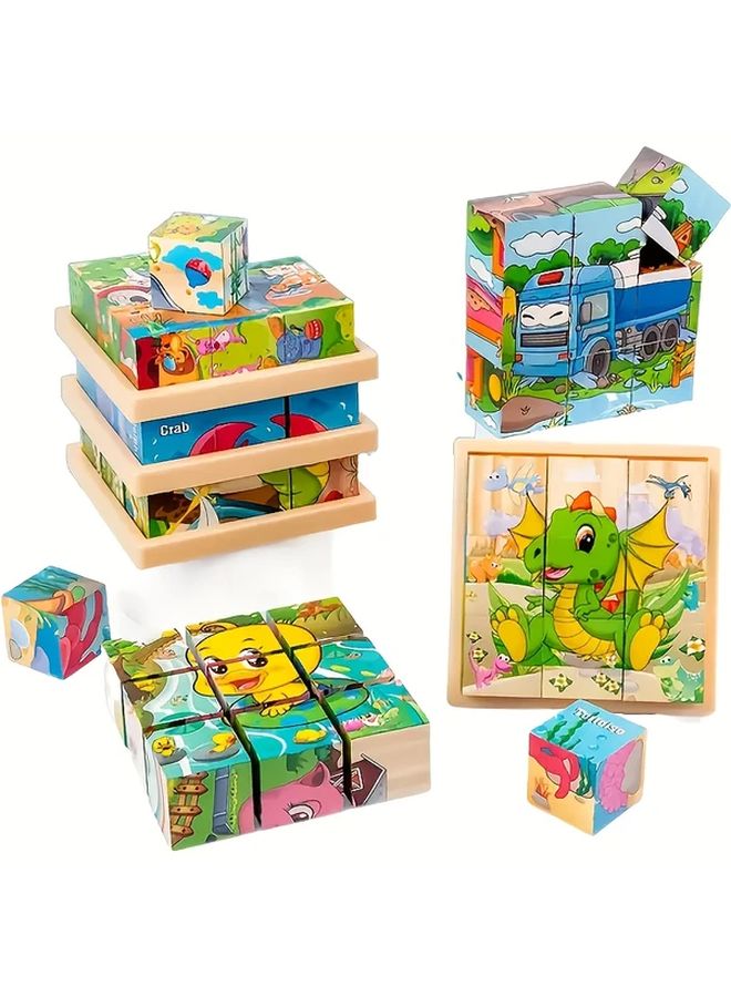 Animal Wooden Cube Puzzles For Kids Educational Ocean World Blocks Game - Image 2