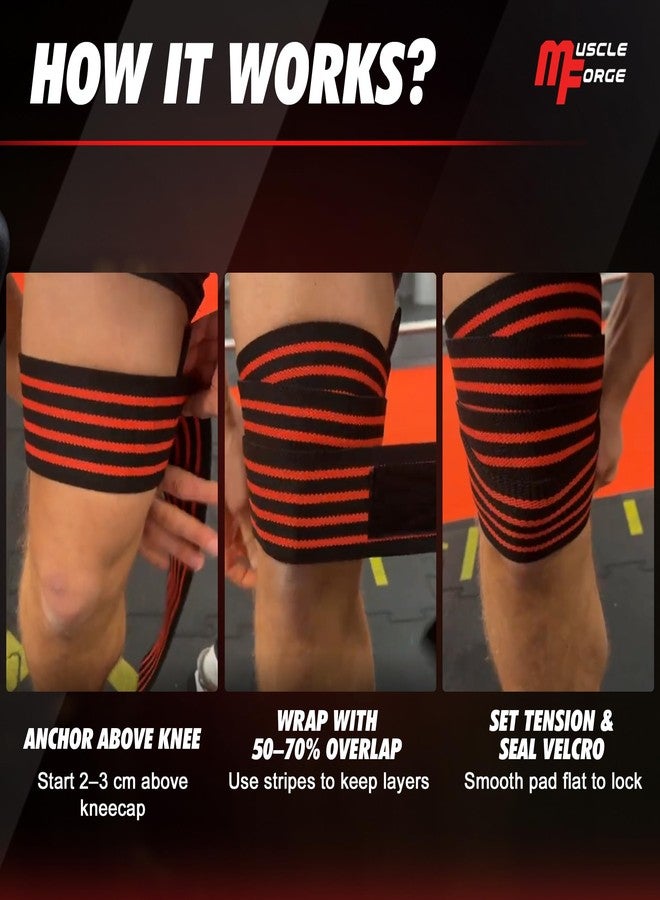 مسل فورج أربطة الركبة من MuscleForge لرفع الأثقال للرجال والنساء - أربطة ركبة احترافية لرفع الأثقال بطول 70 بوصة ودعم لرفع الأثقال - معدات تدريب شديدة التحمل - Image 4