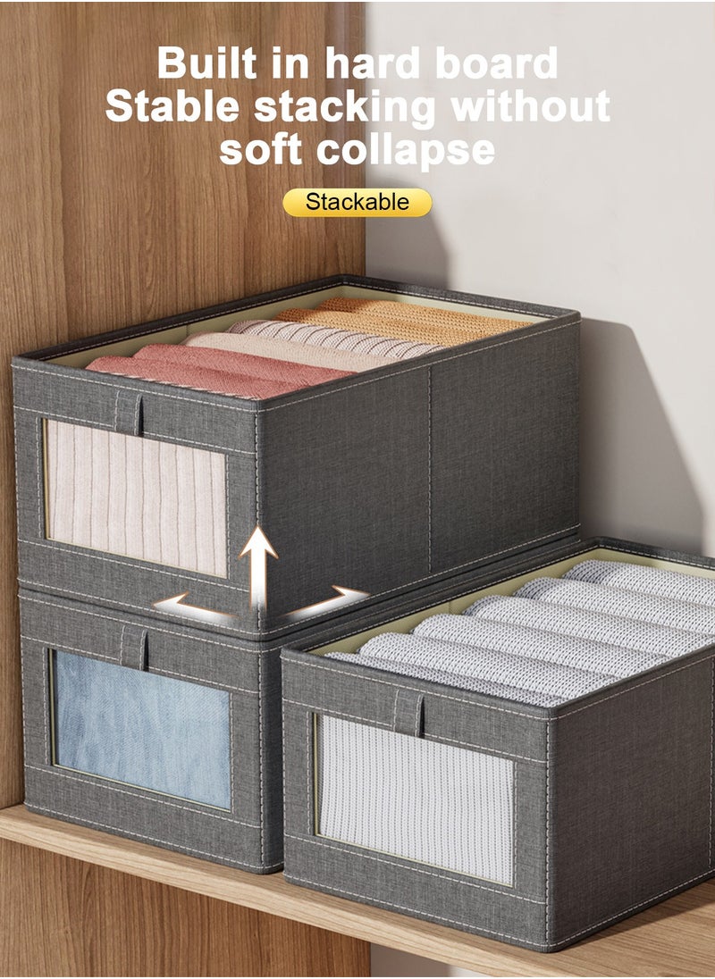 HomarKet 3 Pieces Foldable Closet Storage Organizer Washable Closet Storage Box with Carrying Handles Toy Organizer Box Cube Storage Bin for Clothes Wardrobe Home Bedroom Office  - Image 2