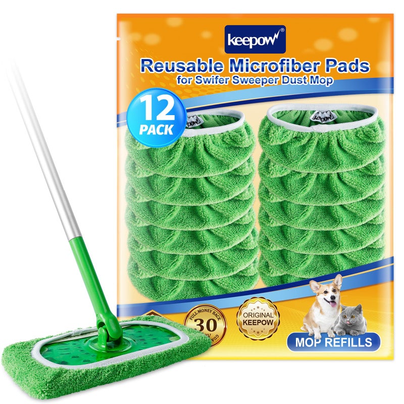 KEEPOW Reusable Wet Pads Refills Compatible with Swiffer Sweeper Mop  Dry Sweeping Cloths  Microfiber Wet Mopping Cloths for Hardwood Floor Cleaning  12 Pack (Mop is Not Included) - Image 1