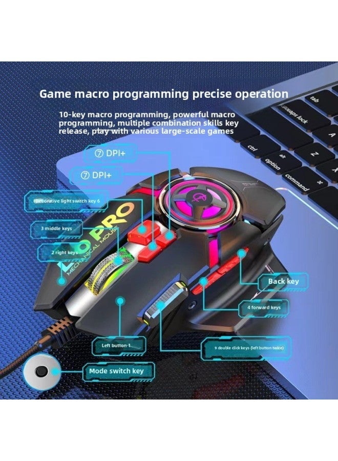 Jianshengzu L10pro Wired Game Luminous Mechanical Mouse With Heavy Macro Programming E-sports Internet Cafe Computer-Color:Black - Image 2