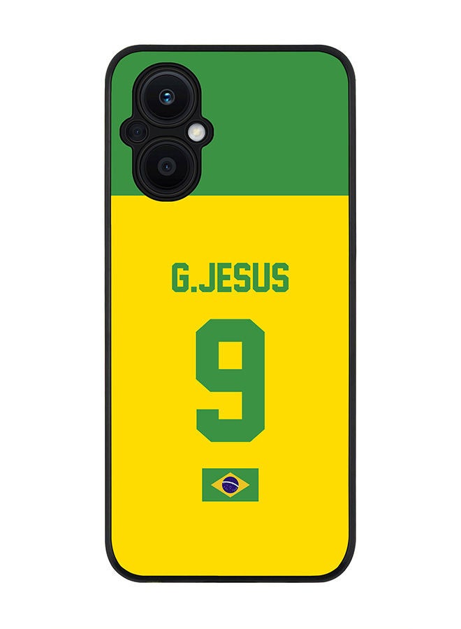 Stylizedd Rugged Black edge case for Oppo Reno7 Z  Slim fit Soft Case Flexible Rubber Edges Anti Drop TPU Gel Thin Cover - Football Team - Brazil Player Name - G.Jesus - Image 1