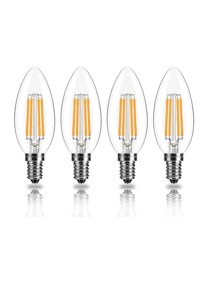 LED Candle Bulbs, 4PCS E14 LED Filament Light Bulbs 4 Watt, C35 Dimmable Cool Day Light White, 2700K Classic Vintage Clear Glass 400LM, 90% Energy Saving, 10000h Life, 40W Incandescent Equivalent  - Image 1