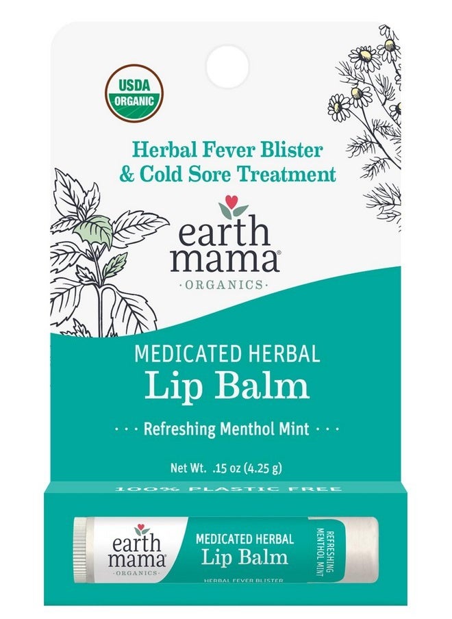 Earth Mama Earth Mama Medicated Herbal Lip Balm | Organic Lip Balm with Menthol for Fever Blister & Cold Sore | Refreshing Menthol Mint Lip Care, 0.15 oz  - Image 1