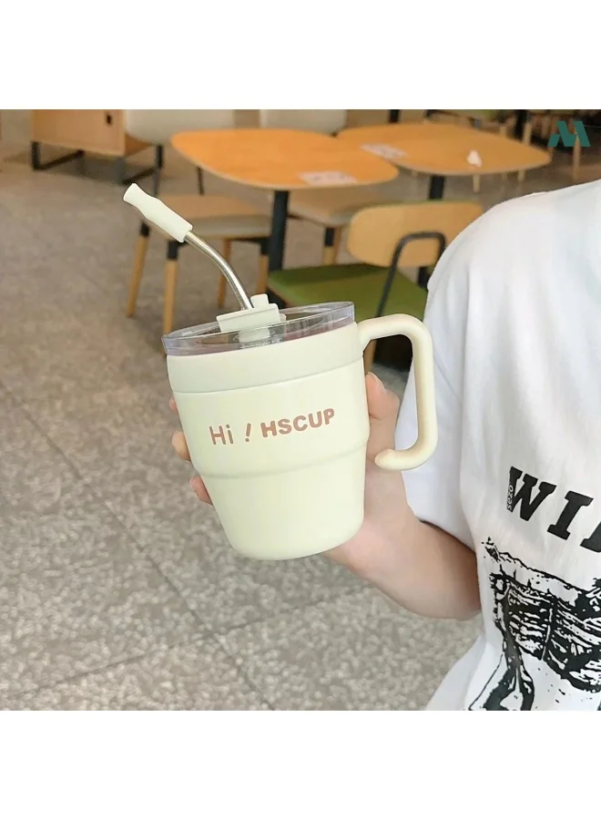 موبكوس كوب قهوة بمقبض، 450 مل، كوب قهوة للسفر بجدار مزدوج معزول بتفريغ الهواء مع شفاطة، كوب معزول من الفولاذ المقاوم للصدأ، كوب قهوة حراري للسفر للمنزل والمكتب، أبيض