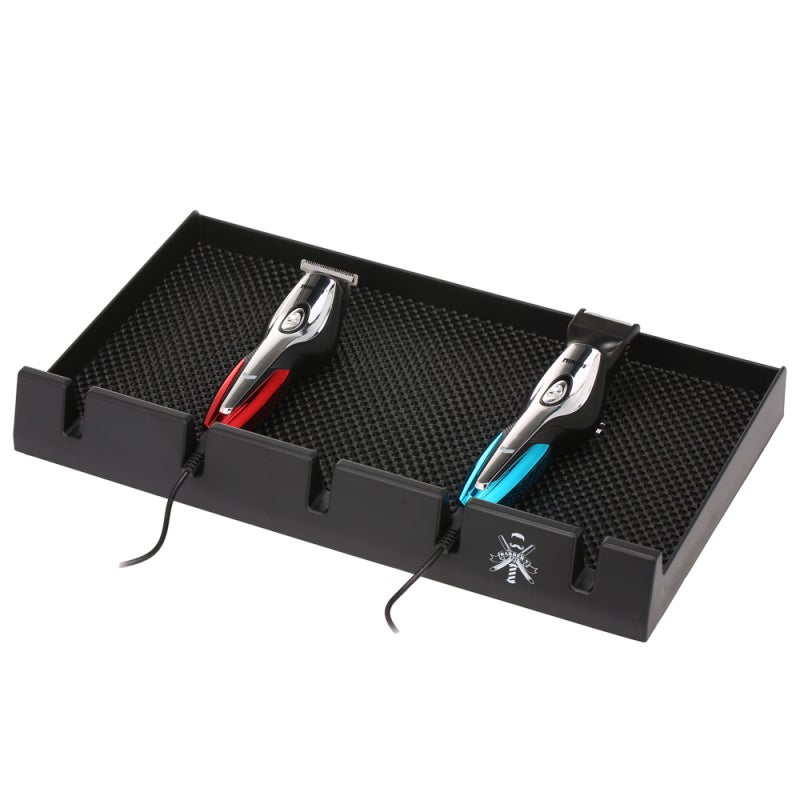 Barber Clipper Tray: Black 5-Slot Anti-slip Mat With Bottom Suckers - Sturdy Clippers Razor Organizer For Salon Workstation - Image 3