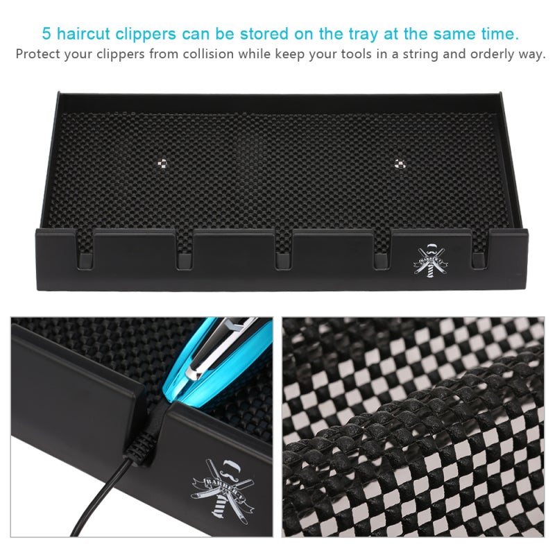 Barber Clipper Tray: Black 5-Slot Anti-slip Mat With Bottom Suckers - Sturdy Clippers Razor Organizer For Salon Workstation - Image 2