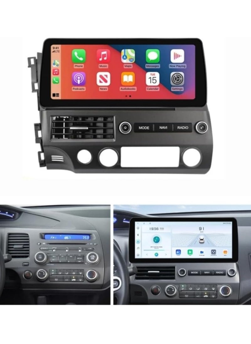 فيريكس شاشة أندرويد 12.3 بوصة لسيارة هوندا سيفيك 2005-2011 تدعم Apple Carplay Android Auto لاسلكية 4 جيجابايت رام واجهة سريعة كاميرا AHD متضمنة واي فاي USB 4G مع لوحة لسيارة هوندا سيفيك  - Image 1