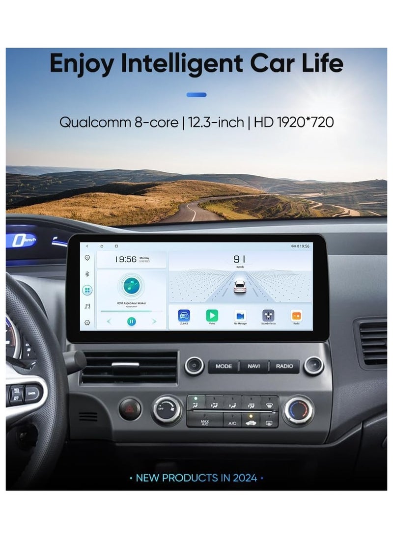 فيريكس شاشة أندرويد 12.3 بوصة لسيارة هوندا سيفيك 2005-2011 تدعم Apple Carplay Android Auto لاسلكية 4 جيجابايت رام واجهة سريعة كاميرا AHD متضمنة واي فاي USB 4G مع لوحة لسيارة هوندا سيفيك  - Image 3