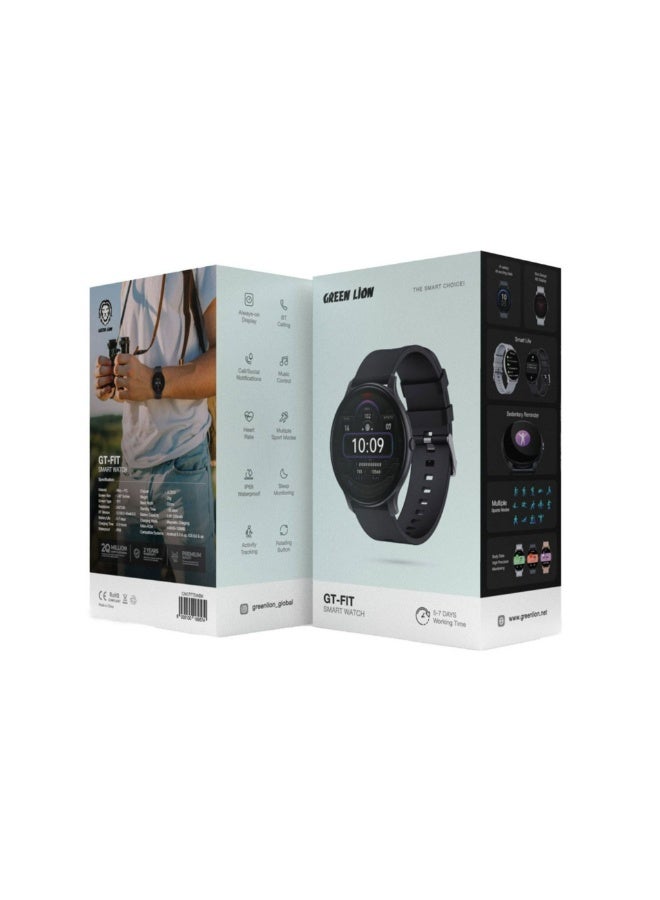 GREEN LION GT-FIT Smart Watch with 1.45” Always-On Display, Bluetooth Calling, Heart Rate & Sleep Monitoring, Multiple Sports Modes, IP68 Waterproof, 5-7 Days Battery, Magnetic Charging – 22mm Strap-Black