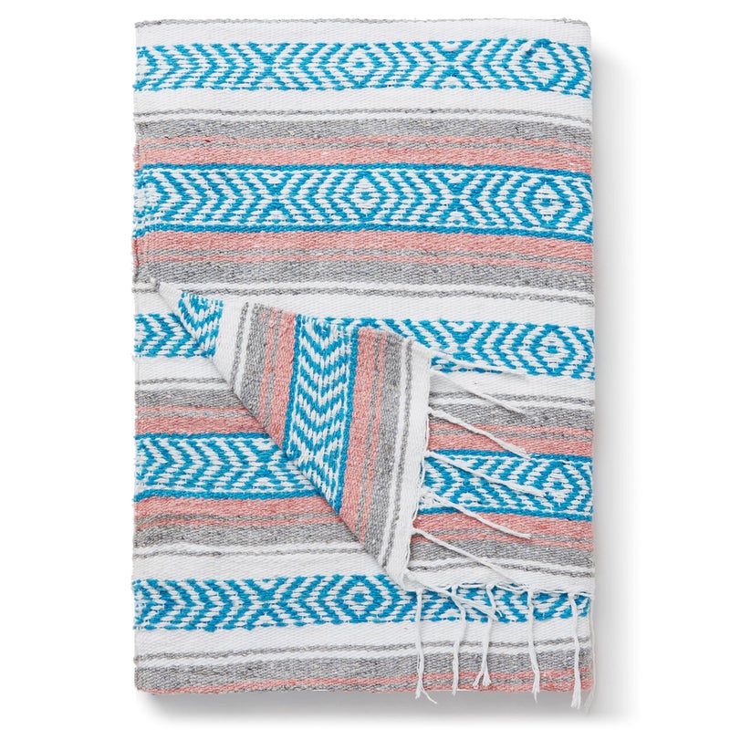 Laguna Beach Textile Company Gray Teal and Pink Mexican Blanket by Laguna Beach Textile Co  Beach Yoga Camping or Decorative Throw Blanket  Traditional Handmade Serape  Gray Blush  - Image 1