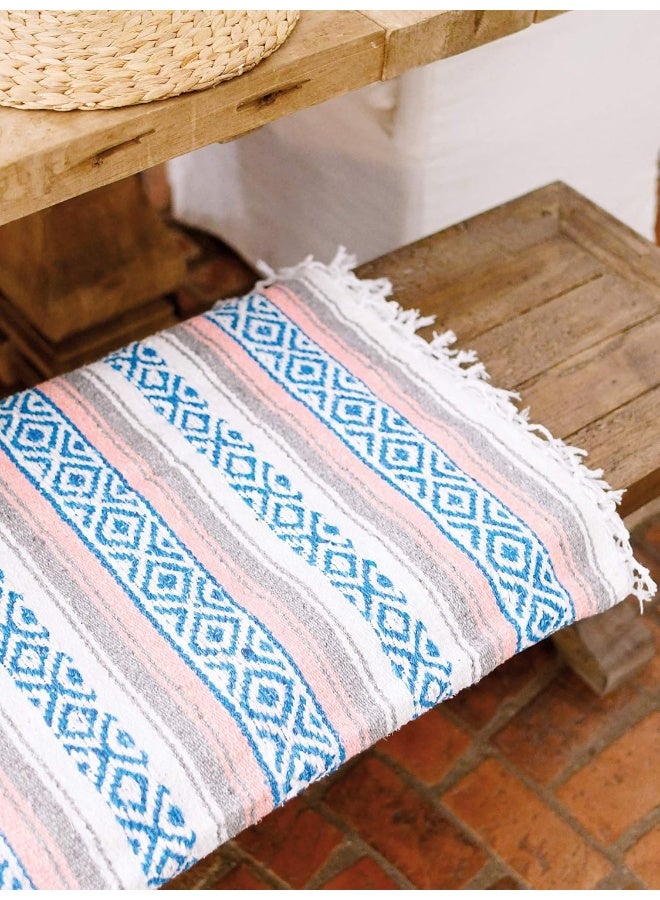 Laguna Beach Textile Company Gray Teal and Pink Mexican Blanket by Laguna Beach Textile Co  Beach Yoga Camping or Decorative Throw Blanket  Traditional Handmade Serape  Gray Blush  - Image 2