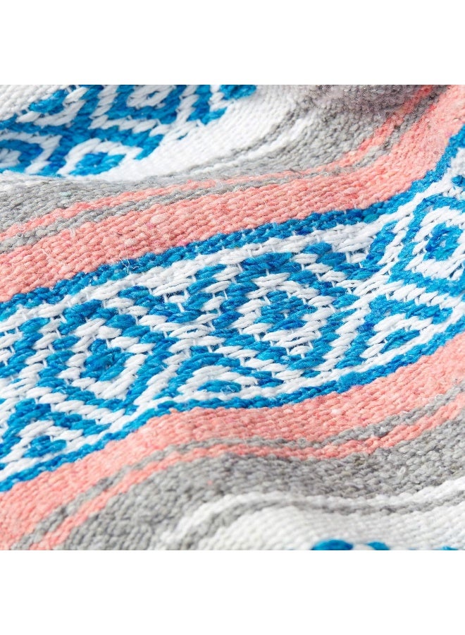 Laguna Beach Textile Company Gray Teal and Pink Mexican Blanket by Laguna Beach Textile Co  Beach Yoga Camping or Decorative Throw Blanket  Traditional Handmade Serape  Gray Blush  - Image 5