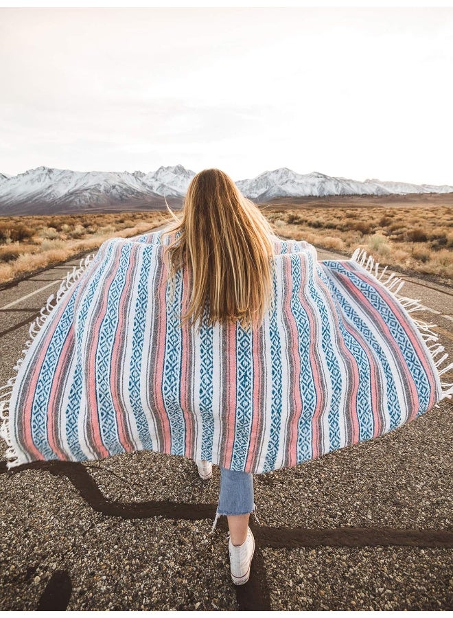 Laguna Beach Textile Company Gray Teal and Pink Mexican Blanket by Laguna Beach Textile Co  Beach Yoga Camping or Decorative Throw Blanket  Traditional Handmade Serape  Gray Blush  - Image 4