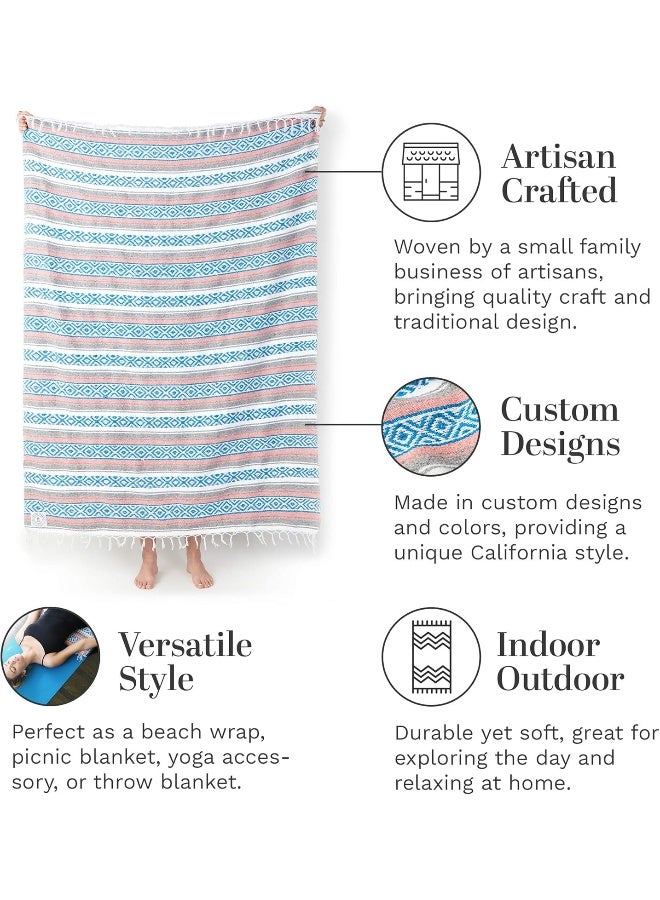 Laguna Beach Textile Company Gray Teal and Pink Mexican Blanket by Laguna Beach Textile Co  Beach Yoga Camping or Decorative Throw Blanket  Traditional Handmade Serape  Gray Blush  - Image 3
