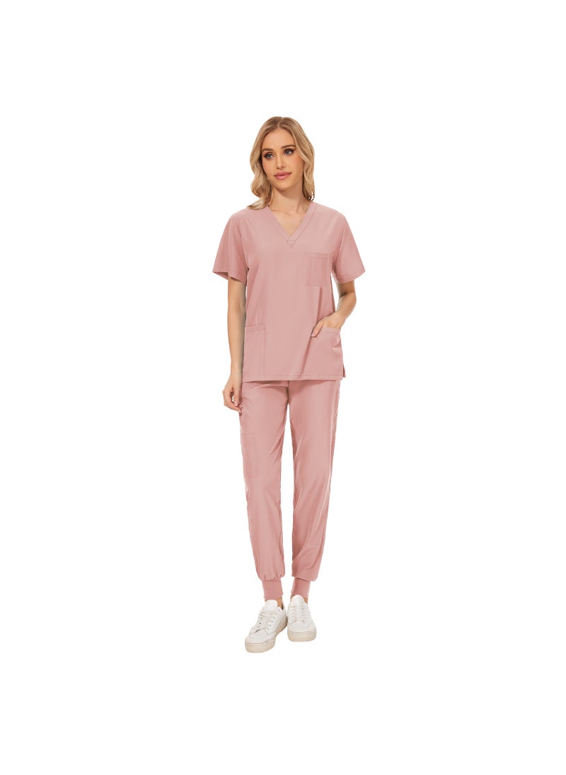 Generic New Summer Casual Womens Medical Scrubs Set 42109-pink 
