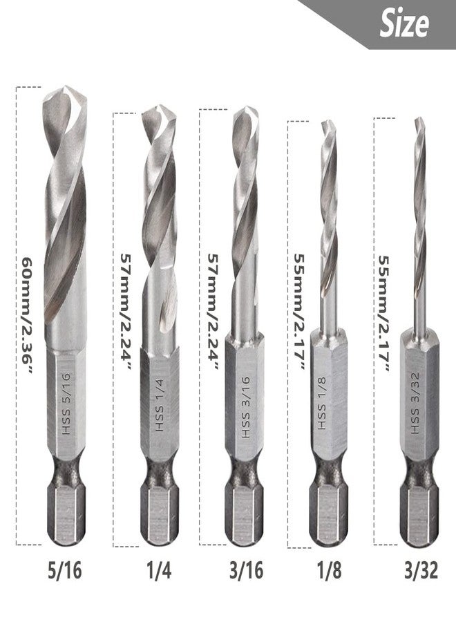 Saipe 5pcs 1/4" Quick Change Hex Shank Metal Stubby Drill Bits Short Drill Bit Set HSS M2 for Right-Angle Drill Attachment and Used in Tight Spaces, 3/32, 1/8, 3/16, 1/4, 5/16-Inch - Image 3
