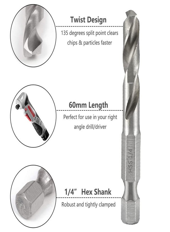 Saipe 5pcs 1/4" Quick Change Hex Shank Metal Stubby Drill Bits Short Drill Bit Set HSS M2 for Right-Angle Drill Attachment and Used in Tight Spaces, 3/32, 1/8, 3/16, 1/4, 5/16-Inch - Image 2