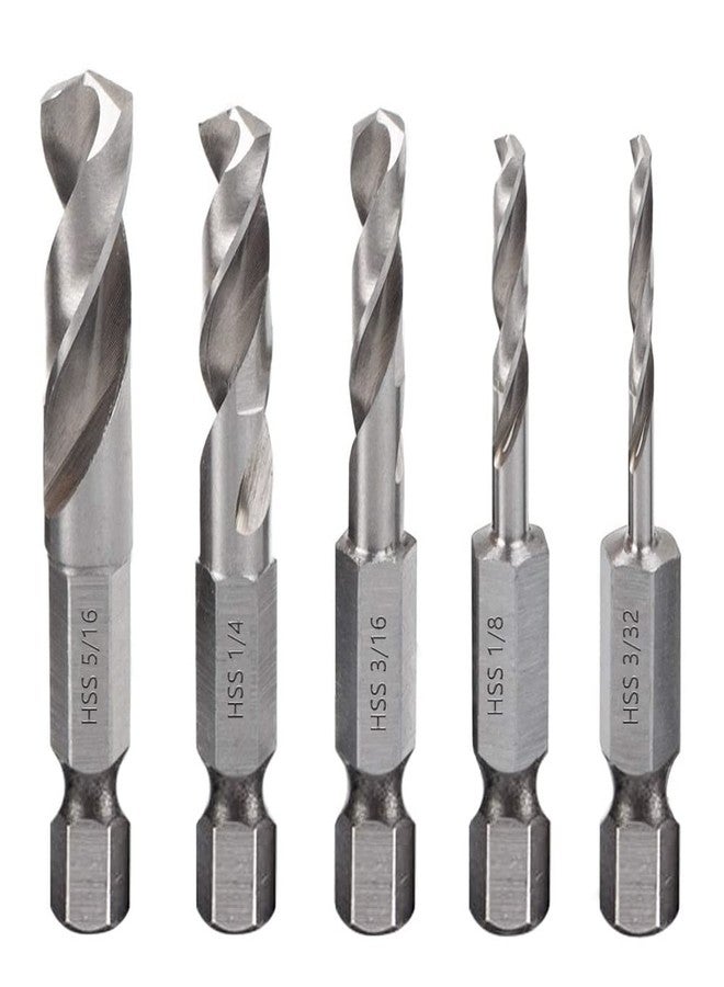 Saipe 5pcs 1/4" Quick Change Hex Shank Metal Stubby Drill Bits Short Drill Bit Set HSS M2 for Right-Angle Drill Attachment and Used in Tight Spaces, 3/32, 1/8, 3/16, 1/4, 5/16-Inch - Image 1