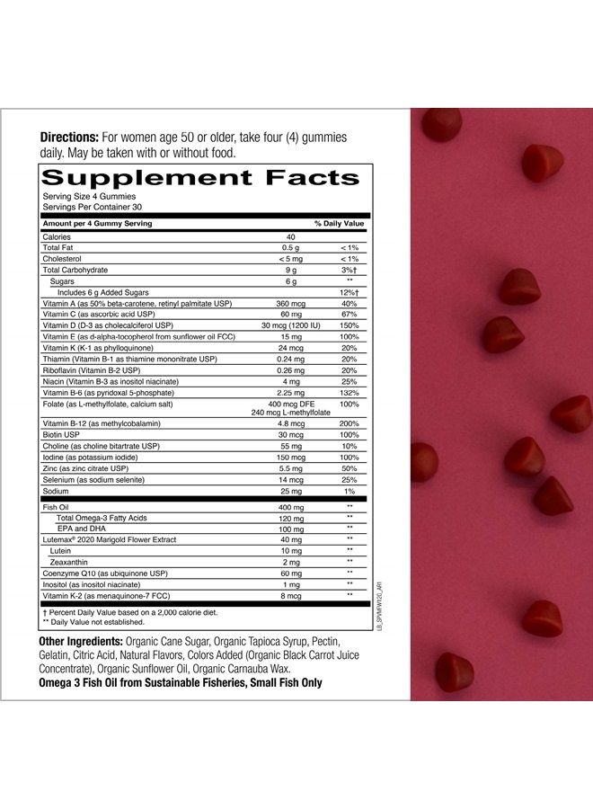 SmartyPants Women's Masters 50+ Multivitamin: Vitamin C, D3 & Zinc for Immunity, Lutein/Zeaxanthin for Eye Health*, CoQ10 for Heart Health, Omega 3 Fish Oil (EPA & DHA), B6, 120 Count (30 Day Supply) - Image 2