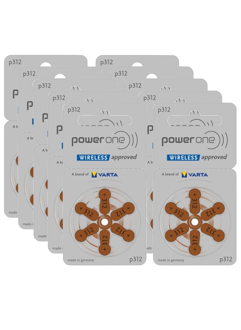 PowerOne - Powerone (Size 312) Hearing Aid 1.45V Batteries - 60 Pieces - Image 1
