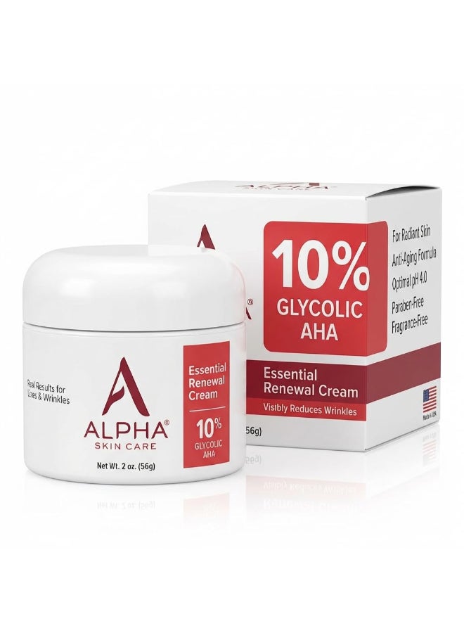 Alpha Skin Care Essential Renewal Cream 10 Glycolic AHA AntiAging Formula Reduces Lines Wrinkles Alpha Hydroxy Acid Exfoliates for Smoother Skin Normal Sensitive or Dry Skin 2 Oz - Image 3