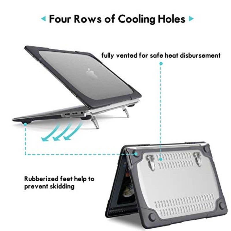 Heavy Duty Hard Shell Case for MacBook Pro 13 Inch 2023 M2/2022/2020 M1 A2338/A2289/A2251, Dual Layer Protective Cover with Kickstand, Matte Black - Image 5
