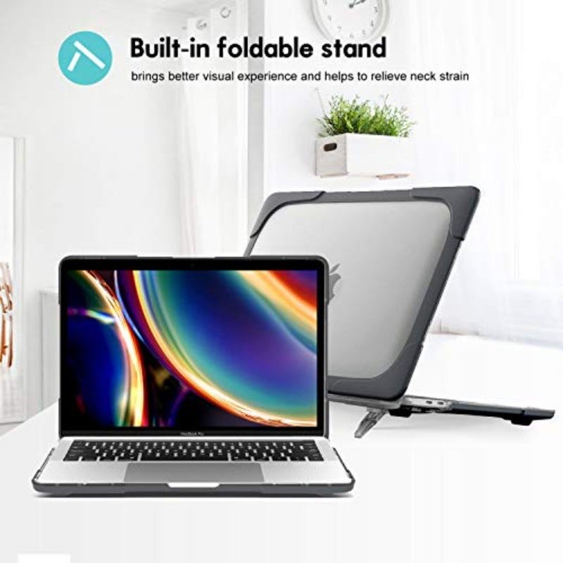 Heavy Duty Hard Shell Case for MacBook Pro 13 Inch 2023 M2/2022/2020 M1 A2338/A2289/A2251, Dual Layer Protective Cover with Kickstand, Matte Black - Image 4