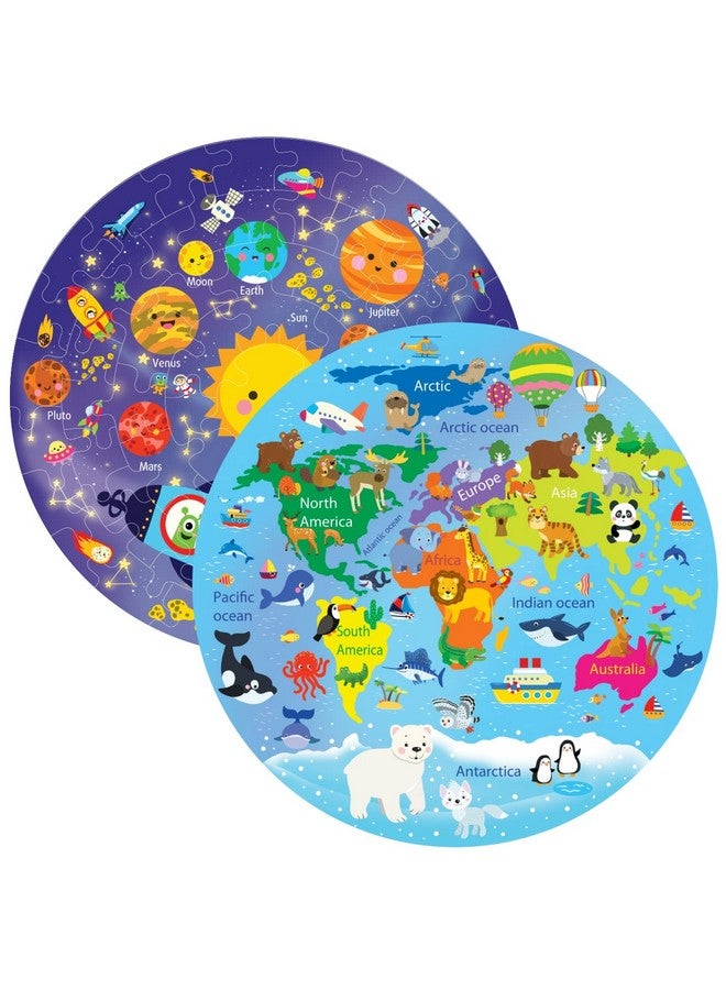 Fiddlys Fiddly's Creative Wooden Jigsaw Puzzle for Children 66 Pcs Pack of 2 (World Map & Solar System) - Image 2