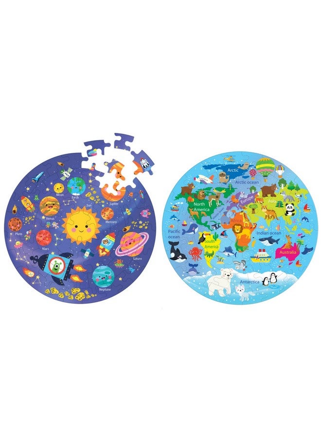Fiddlys Fiddly's Creative Wooden Jigsaw Puzzle for Children 66 Pcs Pack of 2 (World Map & Solar System) - Image 4